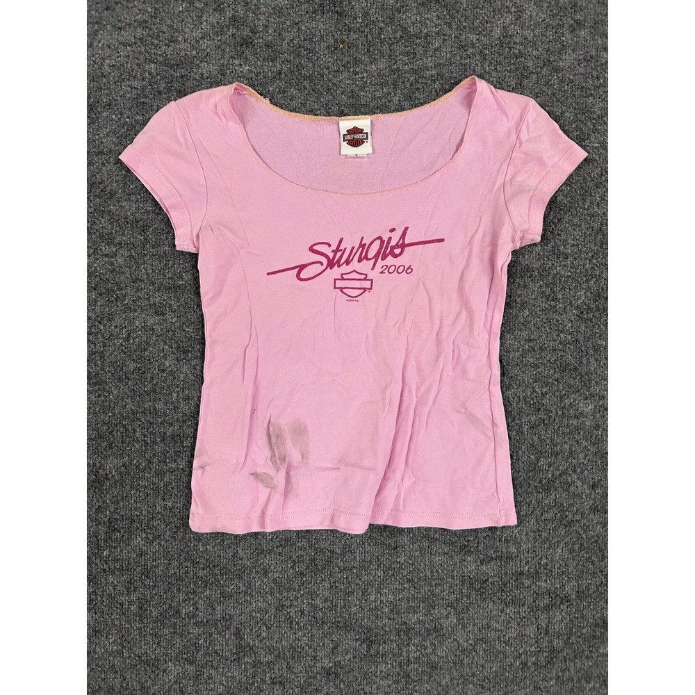 Harley-Davidson T-Shirt Womens Size L Pink Sturgis 2006 Cotton Scoop Neck Biker